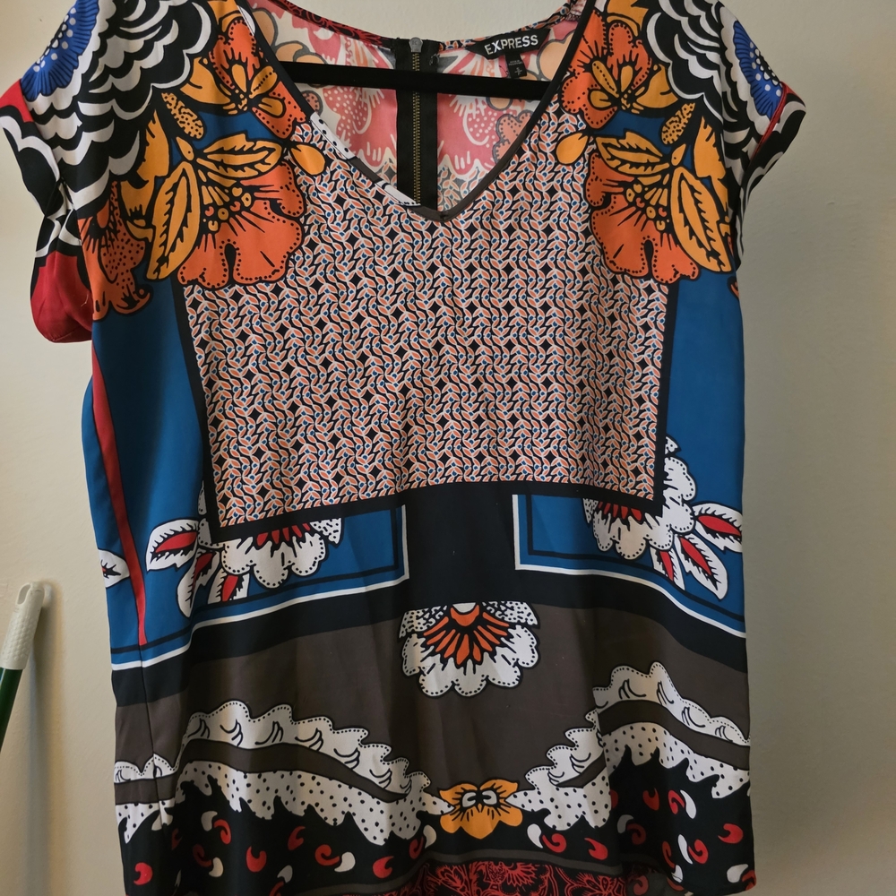 Express Colorful Floral and Geometric Women's Blouse